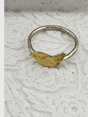 BIRD DAINTY RING HANDMADE RECYCLED METALS BIRD IN BRASS & BAND IN STERTILING 8
